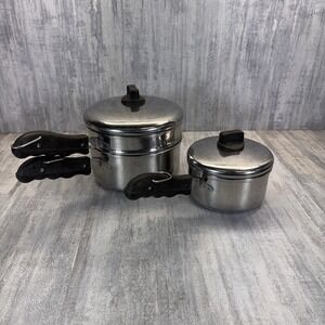 Vintage GSW General Steel Ware Double Boiler Pot 7" 6" With Lids Rare